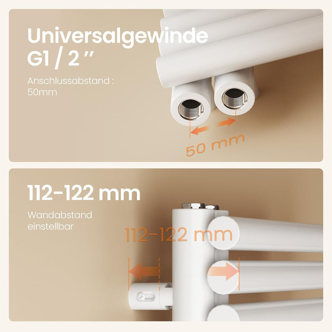 EMKE Design Rundrohr Badheizkörper 1265x600 mm, Handtuchheizkörper mit Seitenanschluss, Handtuchwärm