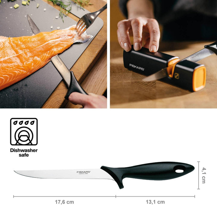 Fiskars Filetiermesser mit flexibler Klinge, Essential, Gesamtlänge: 30 cm, Edelstahl / PP-Kunststof