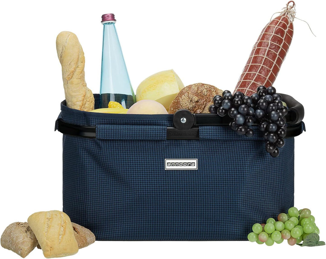 anndora Einkaufskorb 22 Liter Korb Picknickkorb - Hahnentritt Blau Blau Hahnentritt
