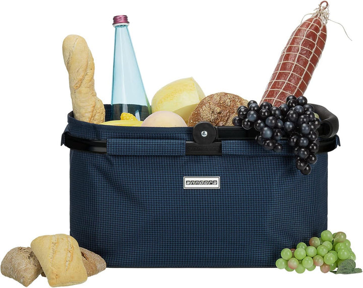 anndora Einkaufskorb 22 Liter Korb Picknickkorb - Hahnentritt Blau Blau Hahnentritt
