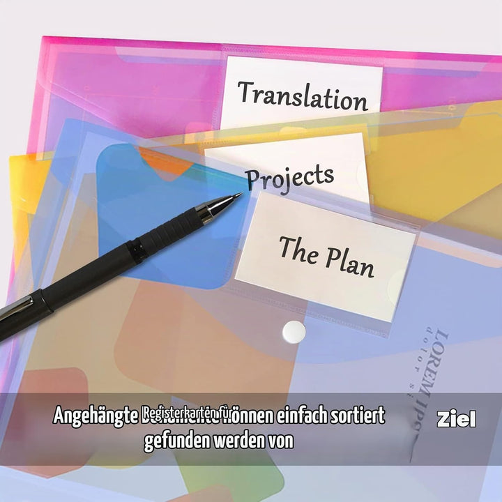 Dokumententasche A4 30 pack, Dokumentenmappe A4 Transparent Sammelmappen mit 11 Lochrand und Etikett