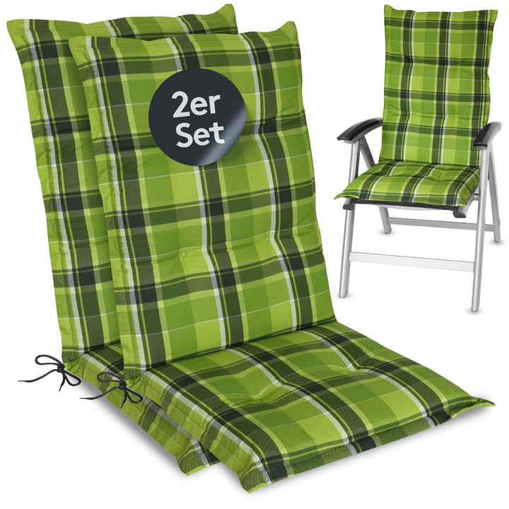 LILENO HOME Gartenstuhl Auflagen als [2er Set - Hochlehner] in Karo Grün - Bequeme Liegen als Sitzau