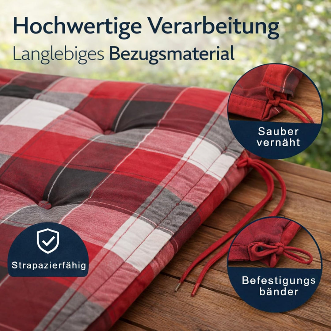 BURI 2X Hochlehner Auflage 120x50x5,5 cm - wetterfeste Gartenstuhlauflage mit Schaumkern &amp; Vollvlies