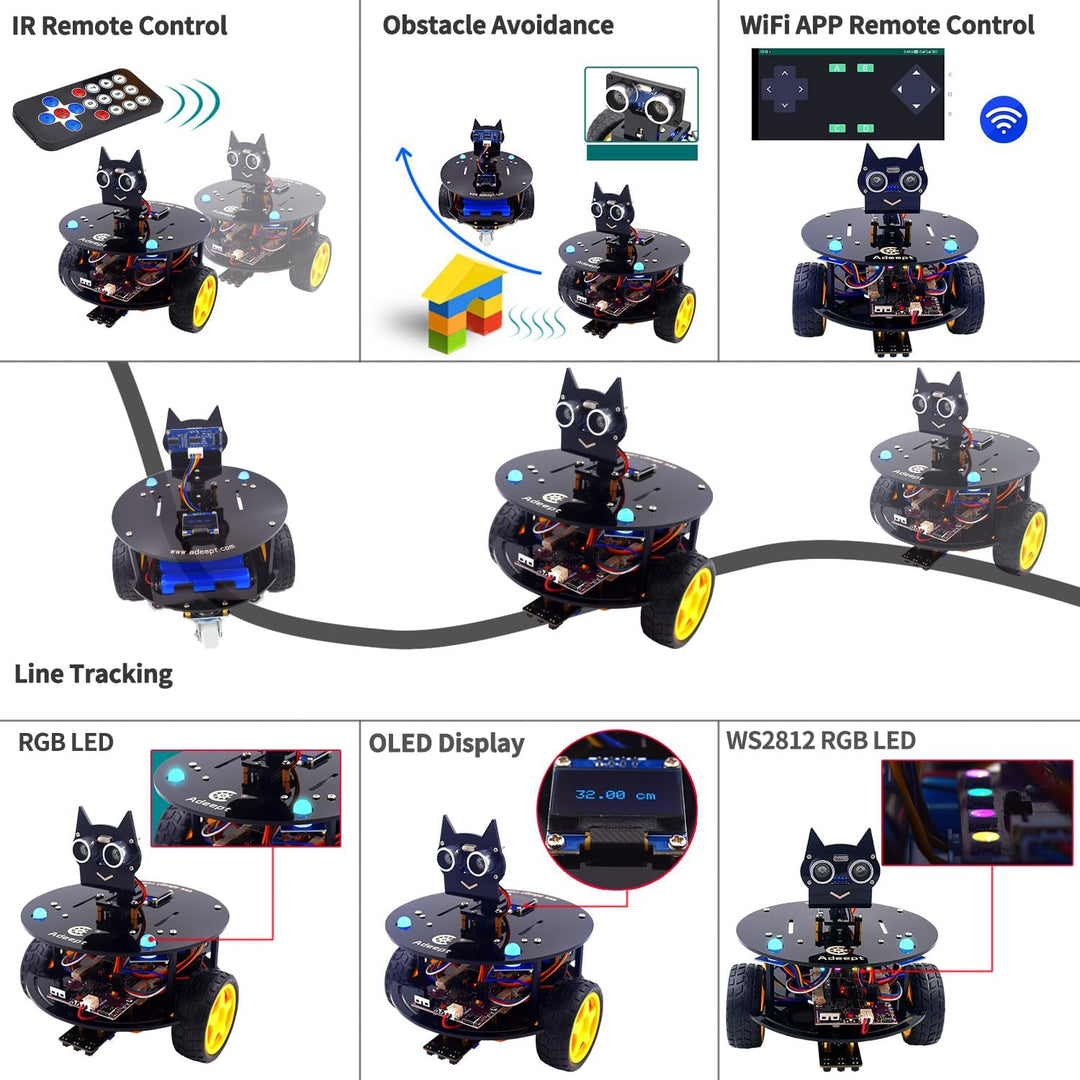 Adeept Smart Car Kit(Compatible with Arduino IDE), Line Tracking, Obstacle Avoidance, OLED Display,