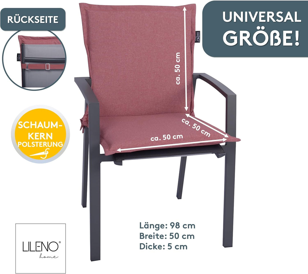 LILENO HOME Gartenstuhl Auflagen als [2er Set - Niedriglehner] in Rot - Bequeme Liegen als Sitzaufla