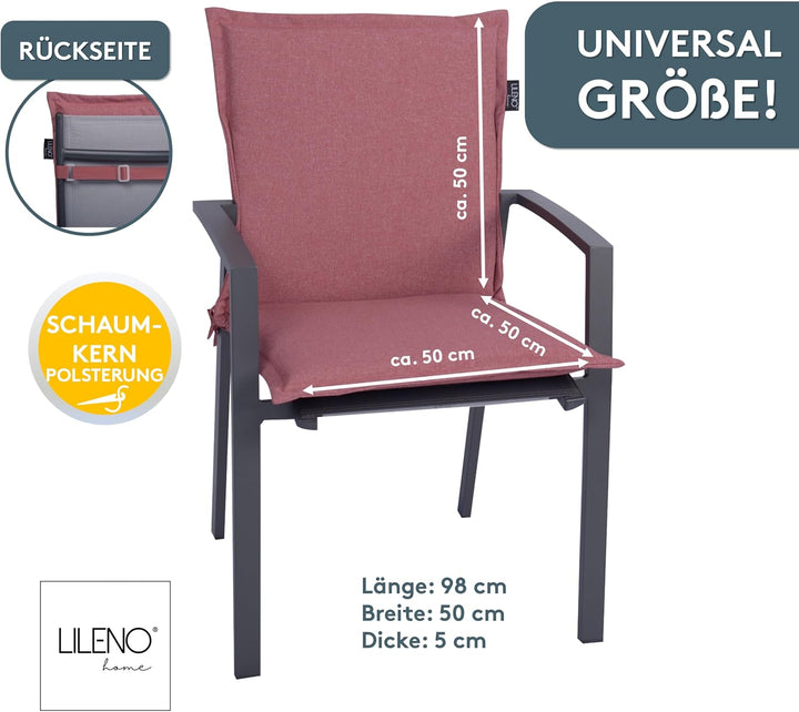 LILENO HOME Gartenstuhl Auflagen als [1er Set - Niedriglehner] in Rot - Bequeme Liegen als Sitzaufla
