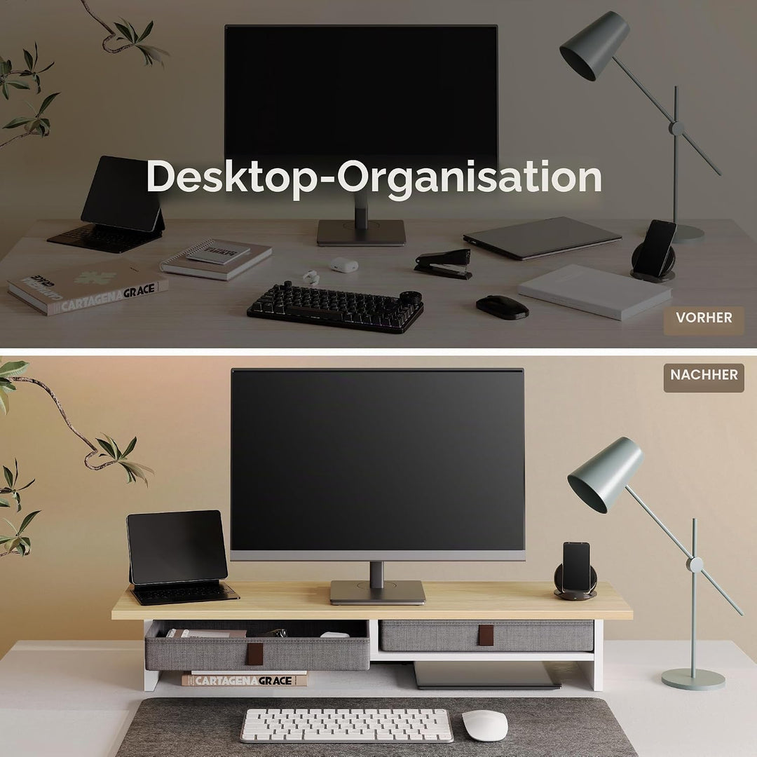 Fenge Dual Monitorständer Riser 2 Etagen Computer Monitor Ständer mit Schublade für PC Laptop Drucke