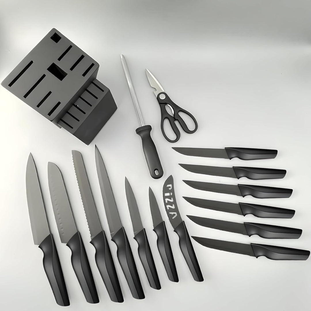 Retoo Messerset 16tlg Messerblock Küchenmesser Set, Kochmesser Set Edelstahl, Präzisionsklingen, Kra