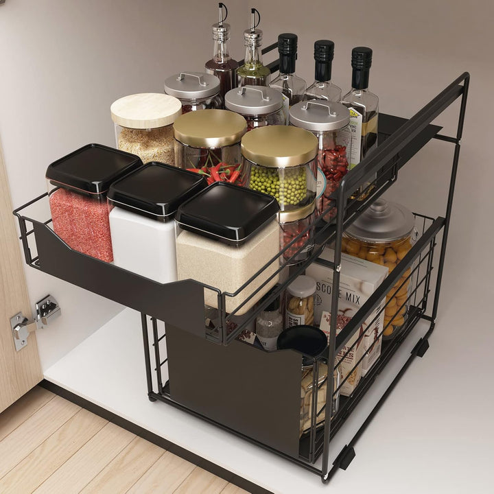 DAWNYIELD 2 Tier Organizer mit Speicher Unter Waschbecken Schiebeschrank Korb herausziehen Snack Org