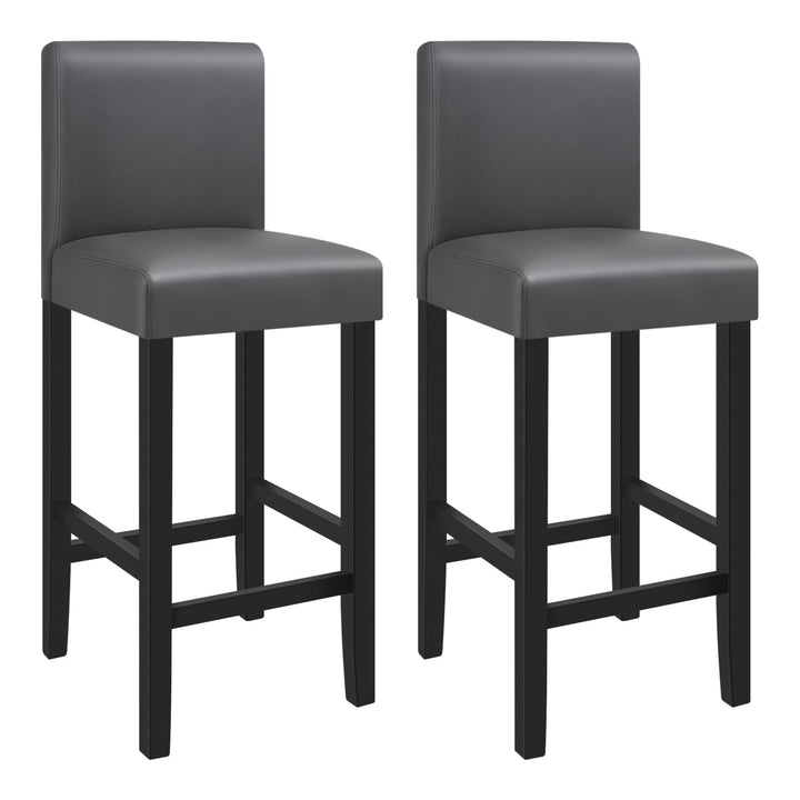 WOLTU Barhocker 2er Set, mit Lehne, Massivholz+Kunstleder, Grau | Barstuhl mit Fussstütze, Bistrostu
