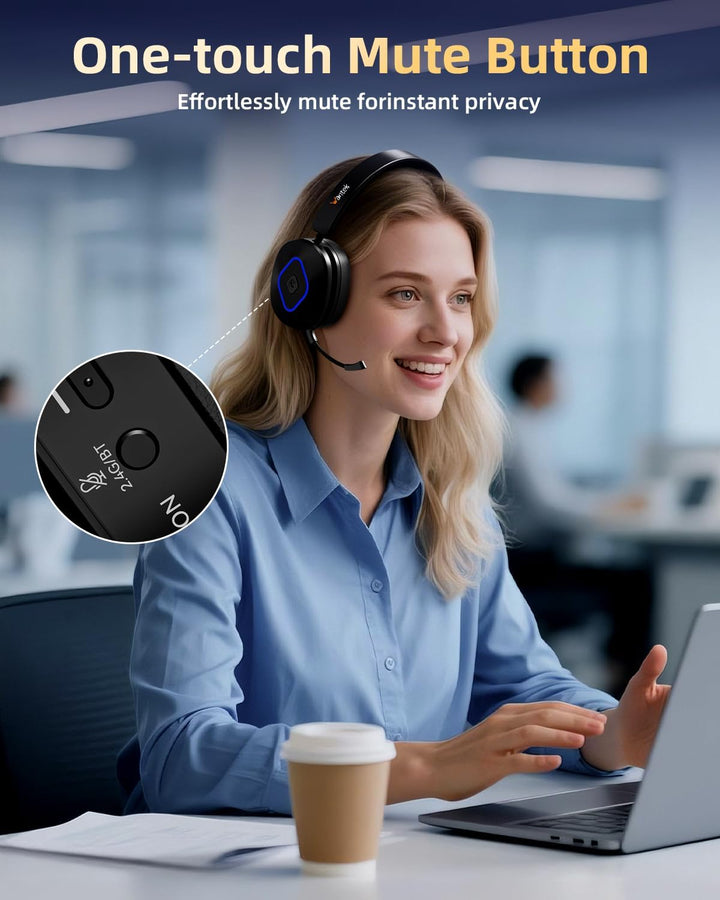 Wantek Bluetooth Headset mit Mikrofon & USB Dongle, Akku 45h+, Wireless Headset PC mit Noise Cancell