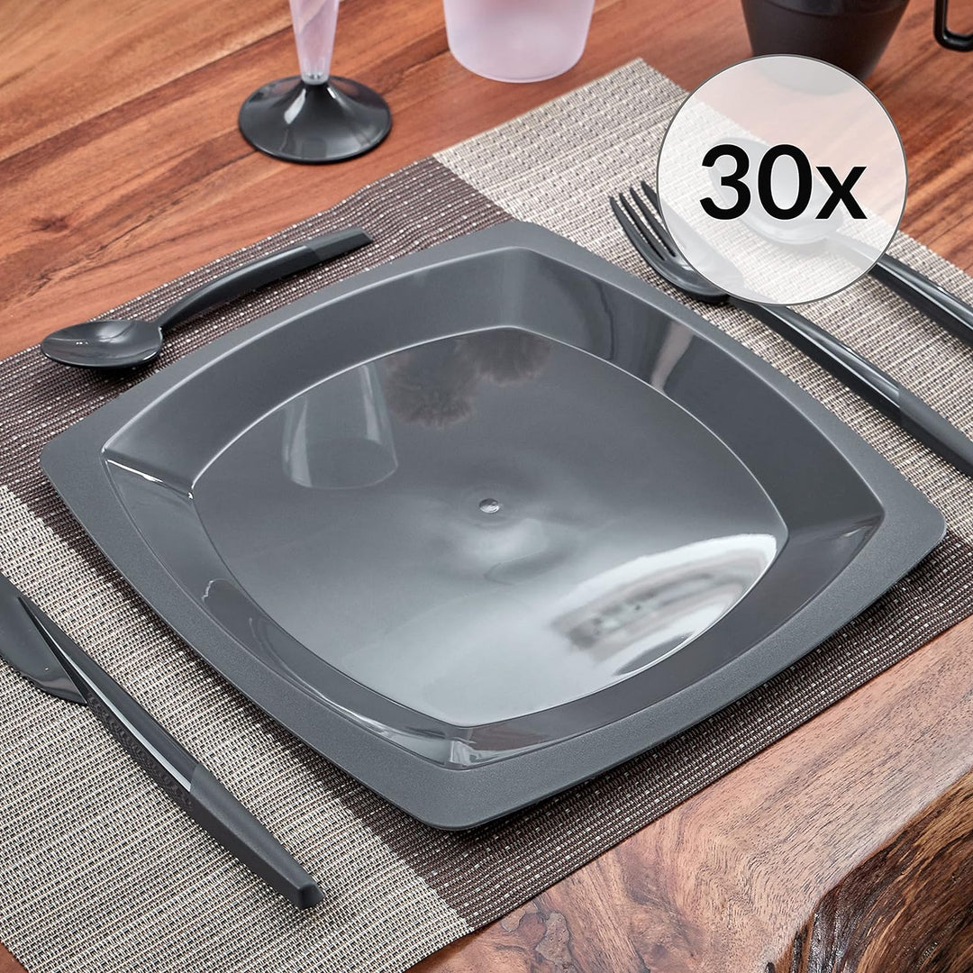 Grizzly Partygeschirr Set, 30 Mehrweg Kunststoffteller, spülmaschinenfest, bruchsicher, stabil, wied