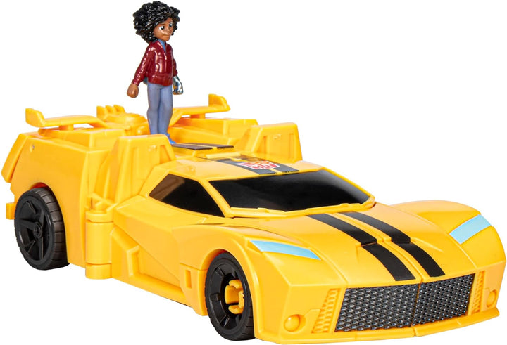 Transformers Spielzeug EarthSpark Spin Changer Bumblebee Action-Figur (20 cm) mit Mo Malto Figur (5
