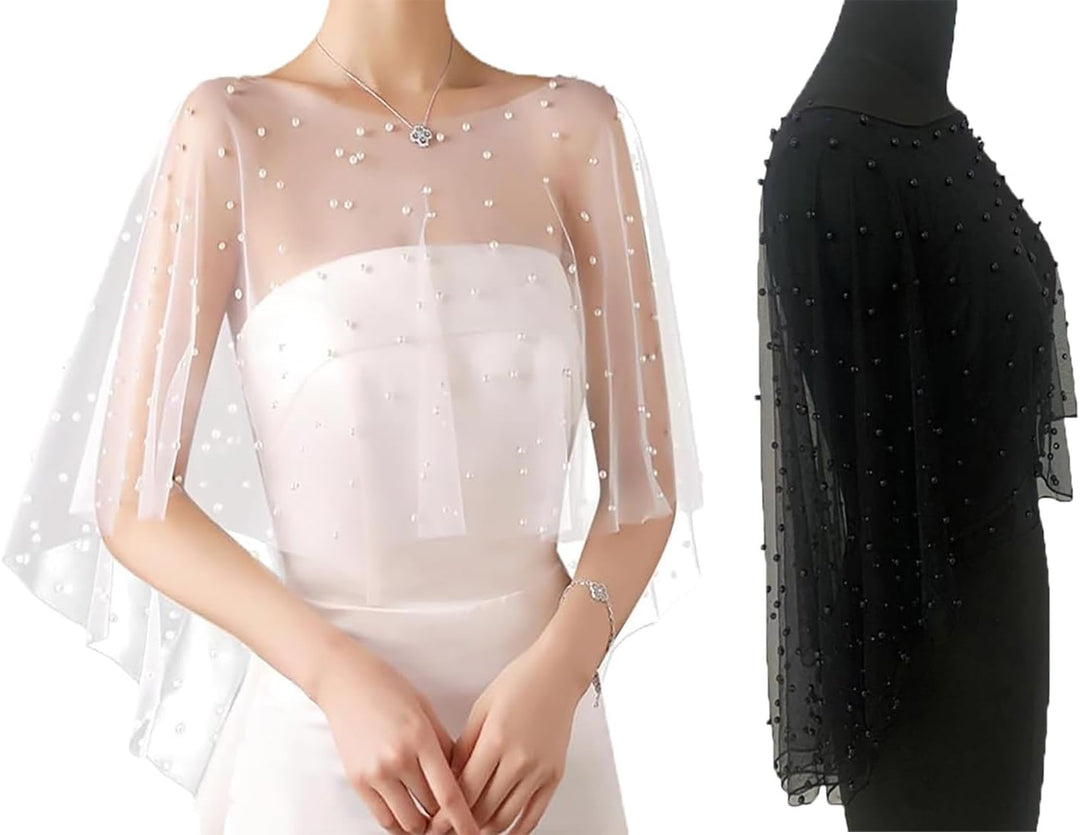 Tüll Perlen Umhang Weicher Organza Brautumhang Chiffon Schal Elegant Cape Kurzer Schulterumhang mit