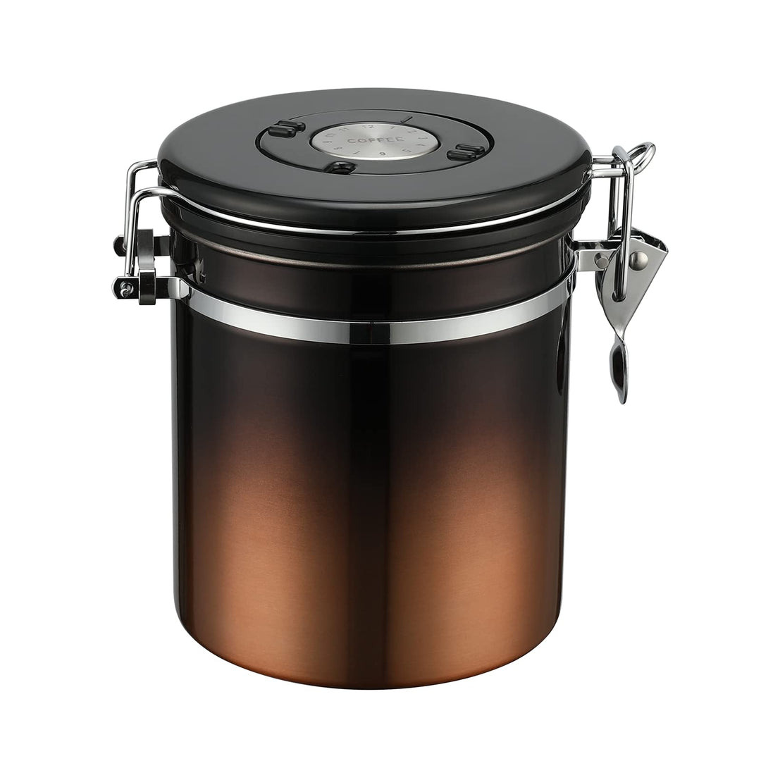 1500 ml luftdichter Edelstahl-Kaffeedose (600–800 g), Kaffeebehälter mit Datums-Tracker-Deckel Kupfe