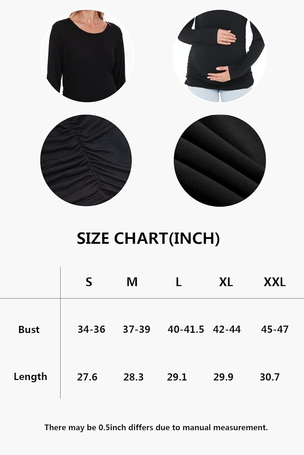 Smallshow Women's Umstandsmode Lange ärmel Umstandsshirt Maternity Tops 3er Pack S Schwarz/Hellgrau/