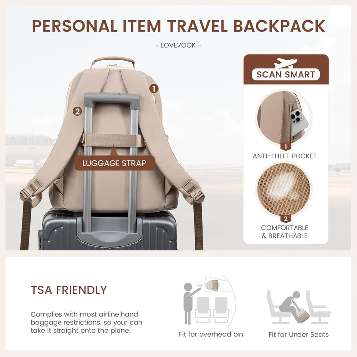 LOVEVOOK Rucksack Damen,15,6 Zoll Laptop Schulrucksack Teenager mit grossem Fach für Trinkflaschen,T