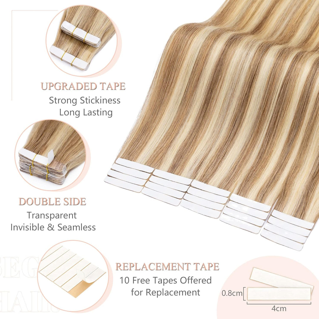 SEGO Tape in Extensions Echthaar Haarverlängerung 20 Pcs 2.5g/Tresse Klebeband Band Haarteil glatt K
