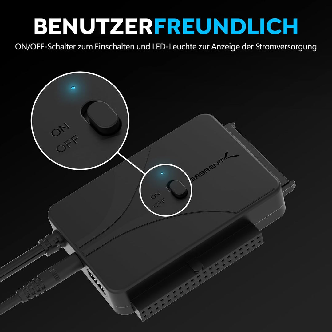 SABRENT USB Typ C zu SSD SATA IDE 2,5 / 3,5 / 5,25 Zoll Festplattenkonverter (USB-DS12) USB auf SSD