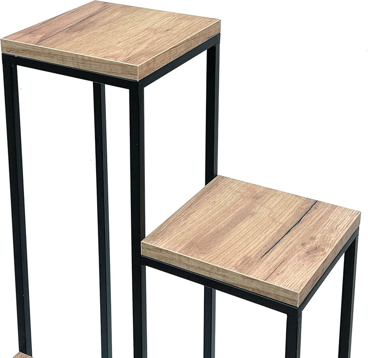 DanDiBo Blumentreppe Metall Schwarz Holz 90 cm Pflanzentreppe Blumenständer 96349 Blumensäule Modern