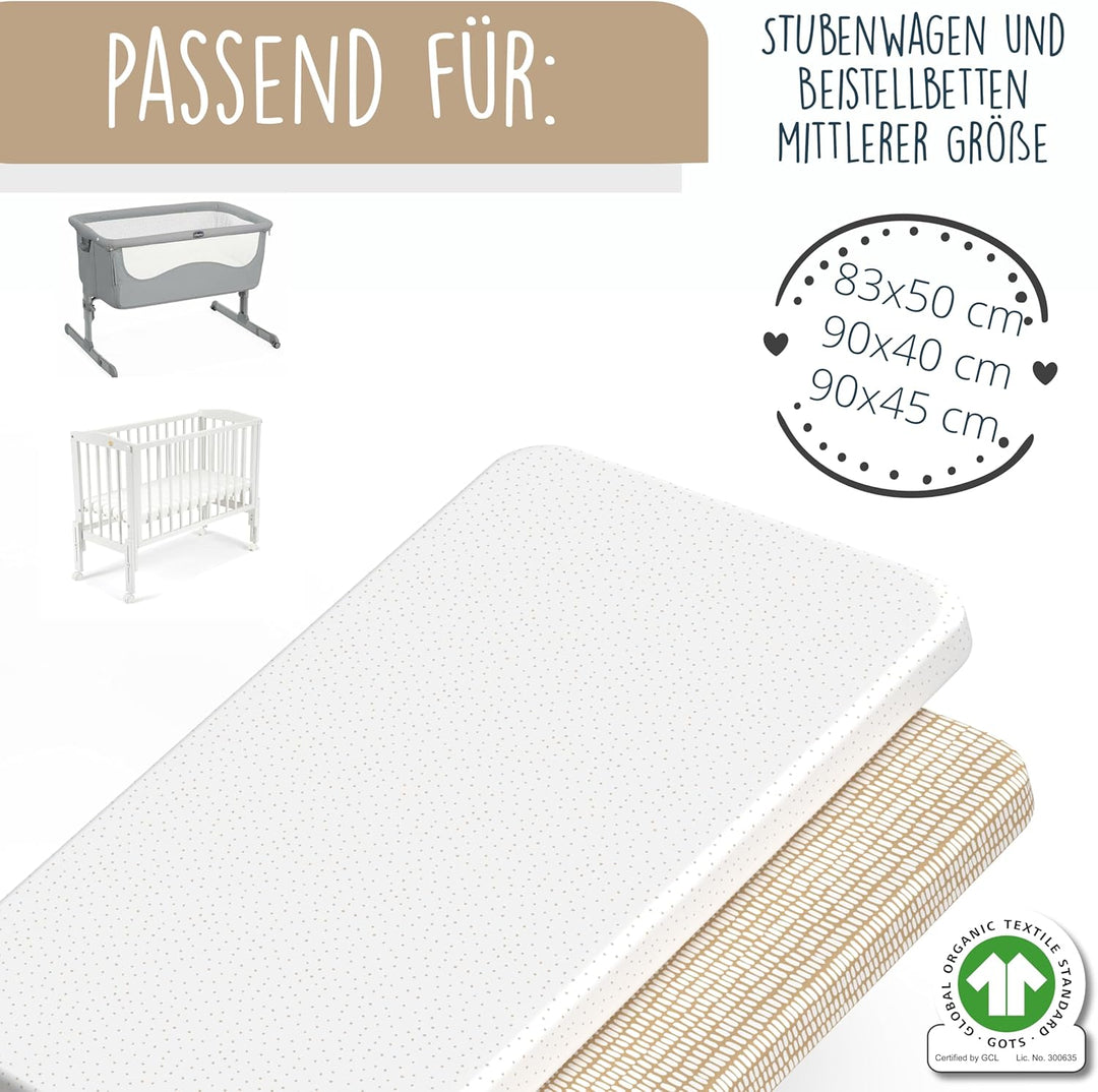 mimaDu® GOTS Bio Spannbettlaken 90x40 Beistellbett Spannbettlaken 40x90 Baby Spannbettlaken 40 x 90