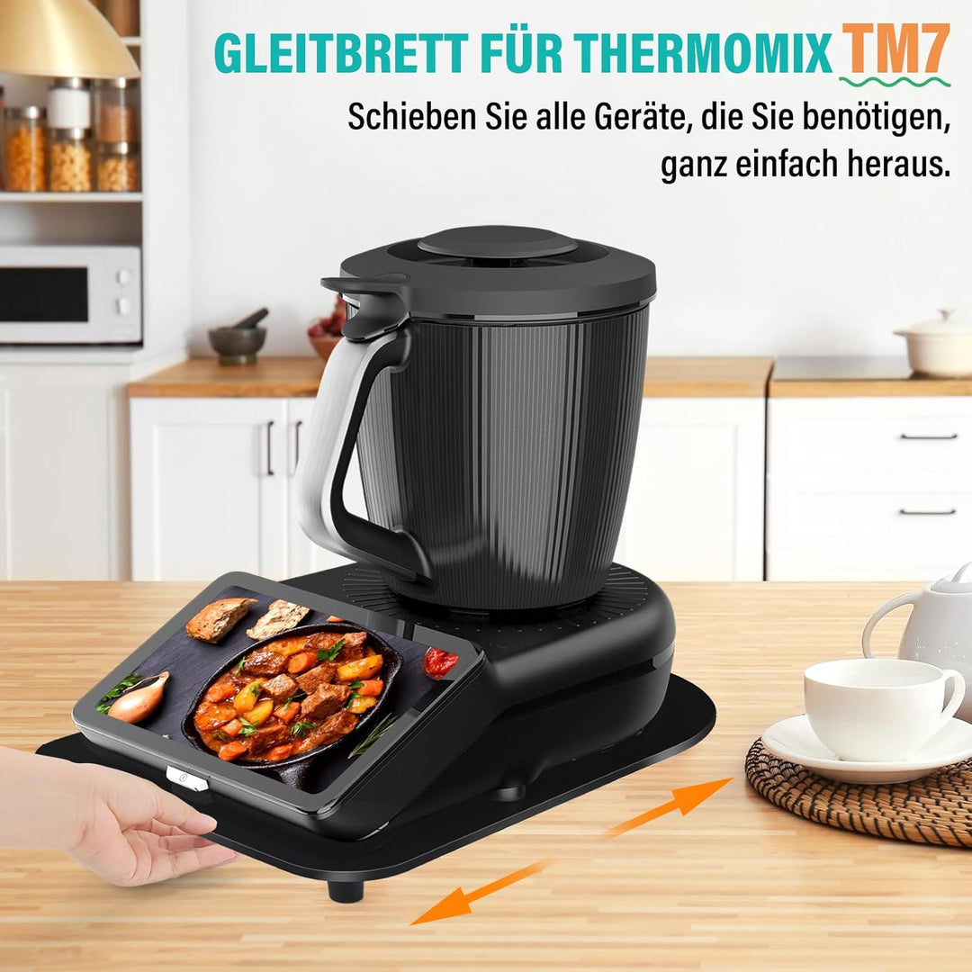 Acryl Gleitbrett für Thermomix TM7 – Mit 360° Rollen + Rutschfest Gummifüsse des Schnelles Bewegen/S