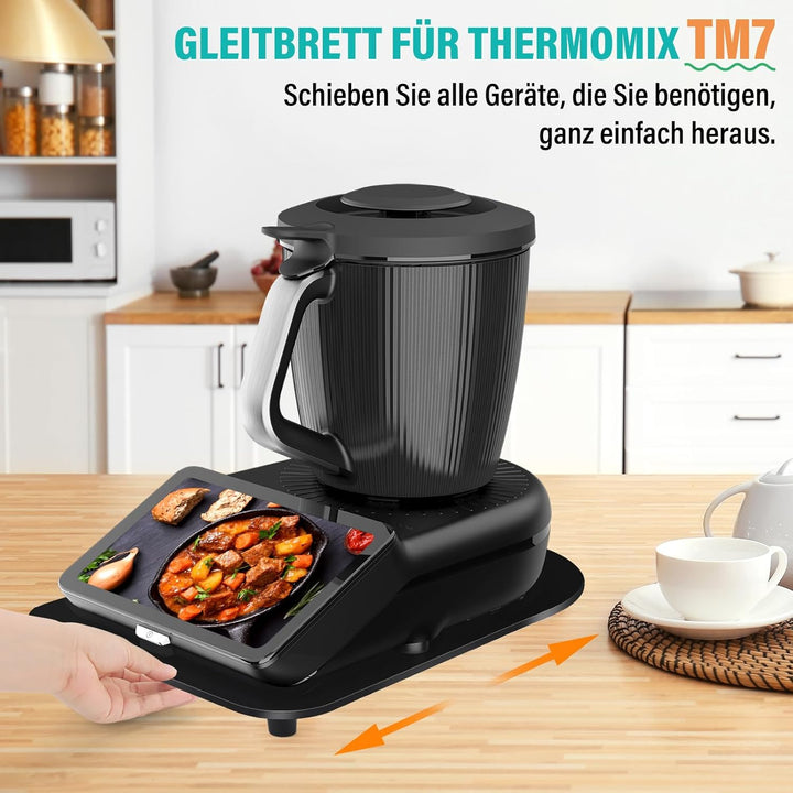 Acryl Gleitbrett für Thermomix TM7 – Mit 360° Rollen + Rutschfest Gummifüsse des Schnelles Bewegen/S