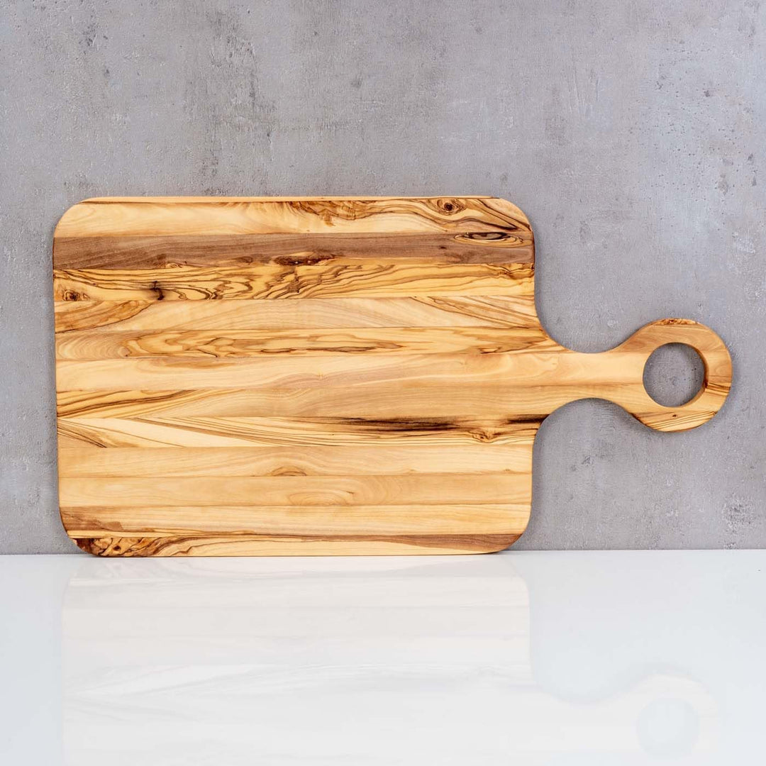 Schneidebrett 40x20cm Olivenholz Griff Holzbrett Servierplatte Natur Unikat Brettchen Deko Tischdeko