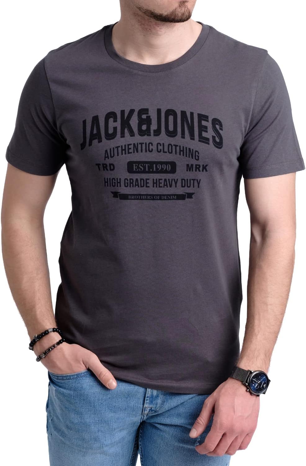 JACK & JONES Herren 5er-Set T-Shirts in verschiedenen Styles, Prints und Farben aus Baumwolle S Irin