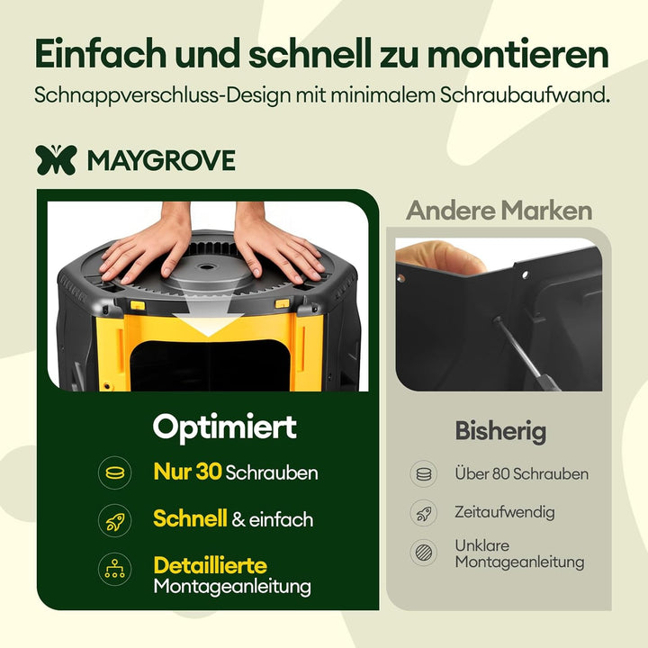 Komposter Garten 200L Schnellkomposter mit 2 Grossen Kammern und Schiebetüren Trommelkomposter 360°-
