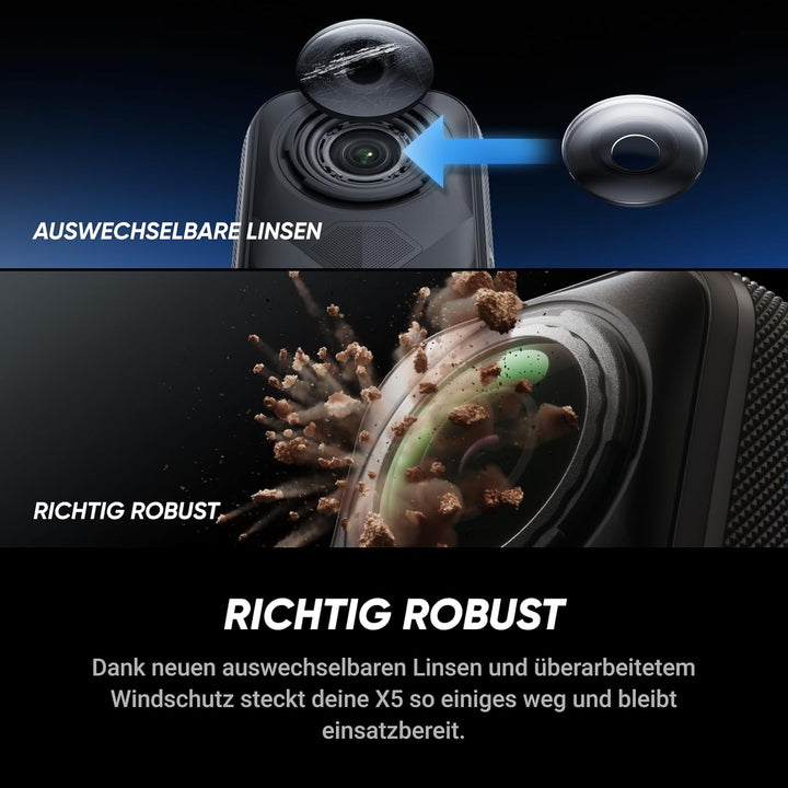 Insta360 X5 - wasserdichte 8K 360°-Action-Cam, Spitze bei wenig Licht, Unsichtbarer Selfie-Stick-Eff