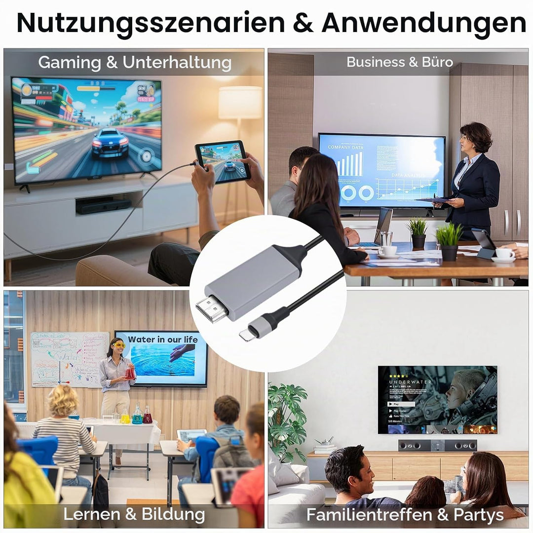 [Apple MFi-Zertifiziert] 2M Light-ning-auf-HDMI-Kabel, HDTV-Kabel für TV, 1080P Plug &amp; Play Digital-
