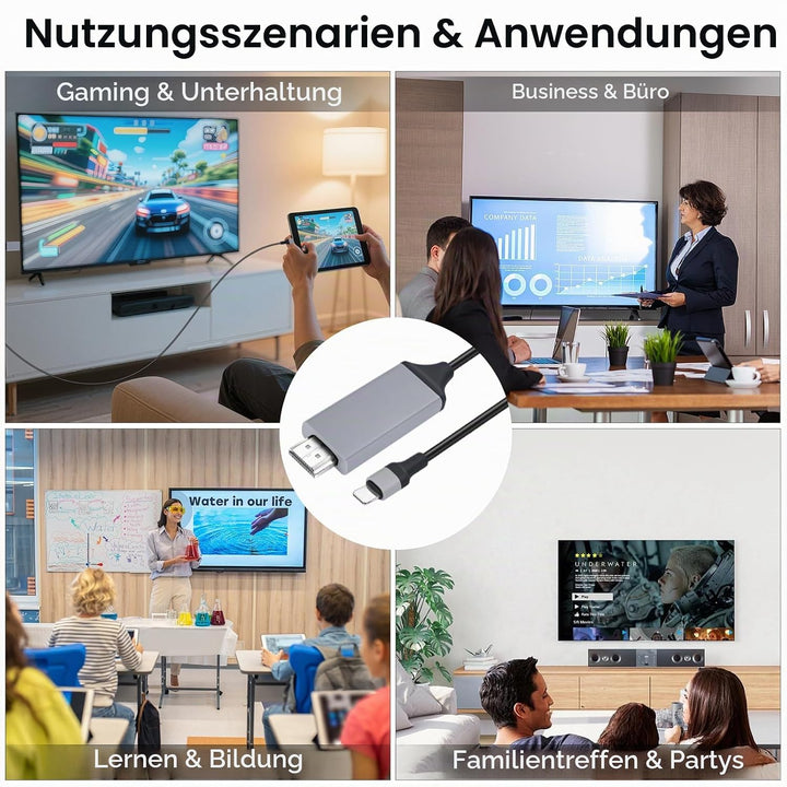 [Apple MFi-Zertifiziert] 2M Light-ning-auf-HDMI-Kabel, HDTV-Kabel für TV, 1080P Plug &amp; Play Digital-