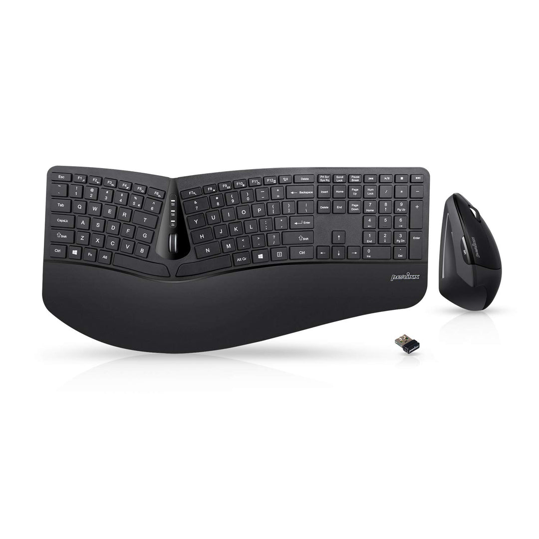 Perixx Periduo-605, Wireless Ergonomic Split Keyboard and Vertical Mouse Combo, Adjustable Palm Rest