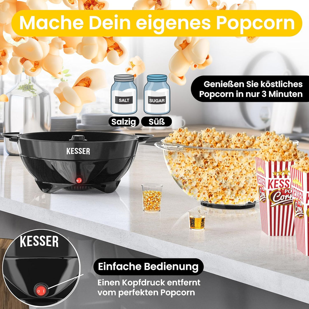 KESSER® Popcornmaschine Gross 800W Popcorn-Maker 5,5l Inhalt mit Antihaftbeschichtung Deckel & Servi