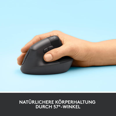 Logitech Lift Vertikale Ergonomische Maus, Kabellos, Bluetooth oder Logi Bolt USB-Empfänger, Leise K