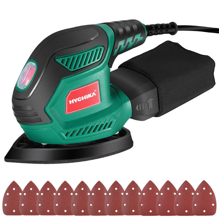 HYCHIKA Schwingschleifer, 200 W, 14000 U/min, dreieckiger Schleifer, vibrierend, mit 12 Schleifblätt