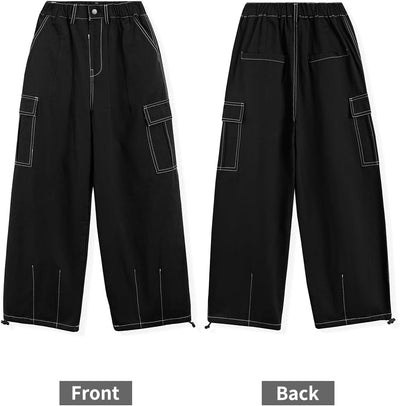 Rolanko Mädchen Cargohose, Baumwoll Baggy Hose mit Elastischer Taille und Mehreren Taschen für Kinde