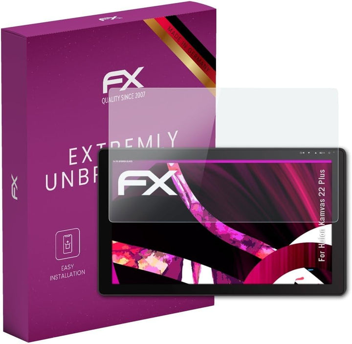 atFoliX Glasfolie kompatibel mit Huion Kamvas 22 Plus Panzerfolie, 9H Hybrid-Glass FX Schutzpanzer F