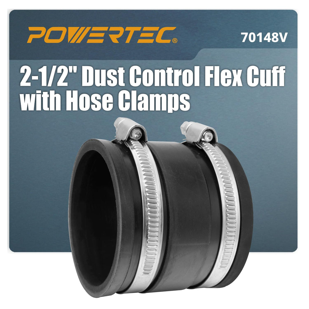 POWERTEC 70148V 2-1/2 Zoll Staubkontrolle Flex Manschette mit Stahlschlauchschellen, Schlauchverbind