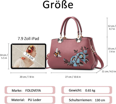 VARLIVOO Elegant Damen Handtaschen Stickerei Schultertaschen Frauen Umhängetasche Taschen Reisen Sho