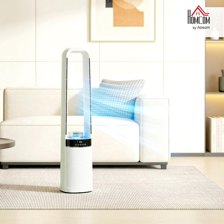 HOMCOM Turmventilator ohne Rotorblätter, Leise Standventilator mit 45°-Oszillation, LED-Leuchte, 3 G