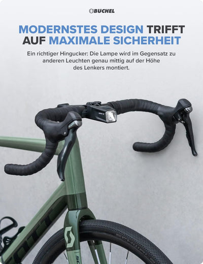 Büchel Ahead Fahrradlichter Set I 35/15 Lux Design genau mittig am Lenker StVZO zugelassen Aufladbar