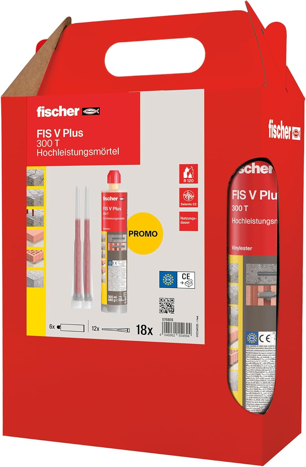 fischer Hochleistungsmörtel FIS V Plus 300 T im handlichen Sixpack, wetterfester Injektionsmörtel, d