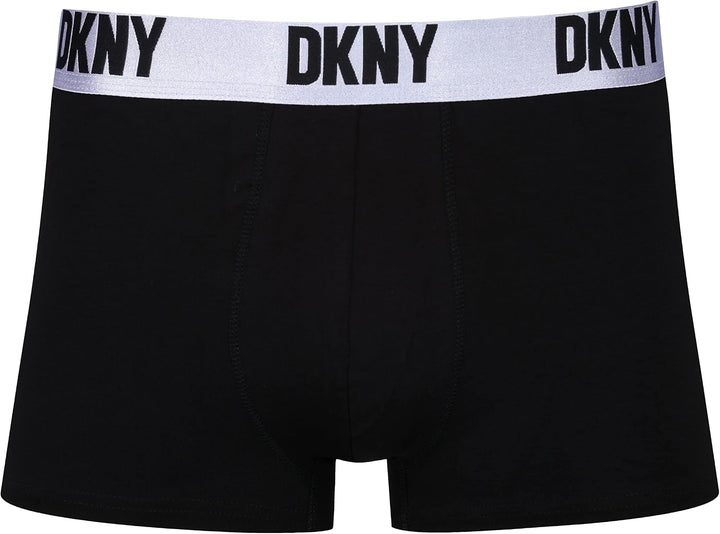 DKNY Herren Men's Black/Red/Grey with White Contrast Cotton Blend Waistband Boxer Shorts (3er Pack)