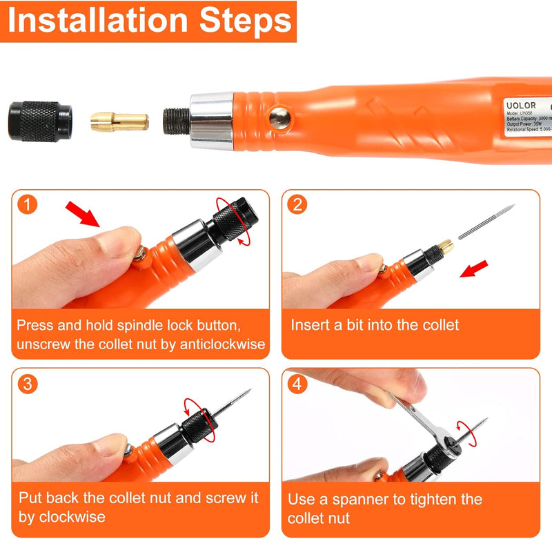 Uolor Kabellos USB Wiederaufladierbar Gravur Werkzeug Kit, Elektrisch Graveur Gravurstift Multifunkt