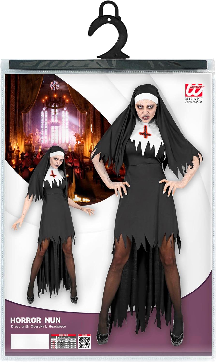 "HORROR NUN" (dress with overskirt, headpiece) - (S), S
