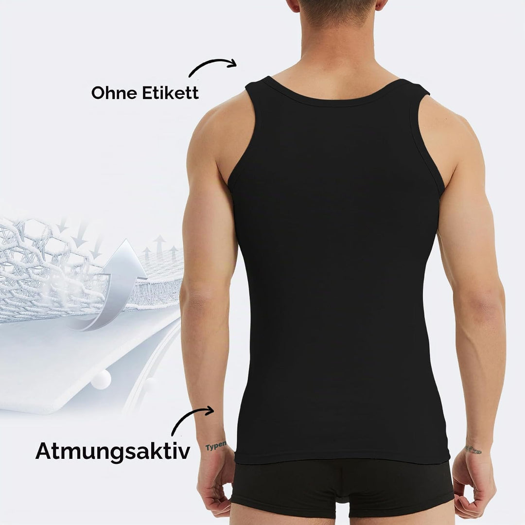 YouShow Unterhemd Herren 3/5er Pack 100% Baumwolle Tank Top Feinripp, 1*schwarz + 1*marine + 1*olive