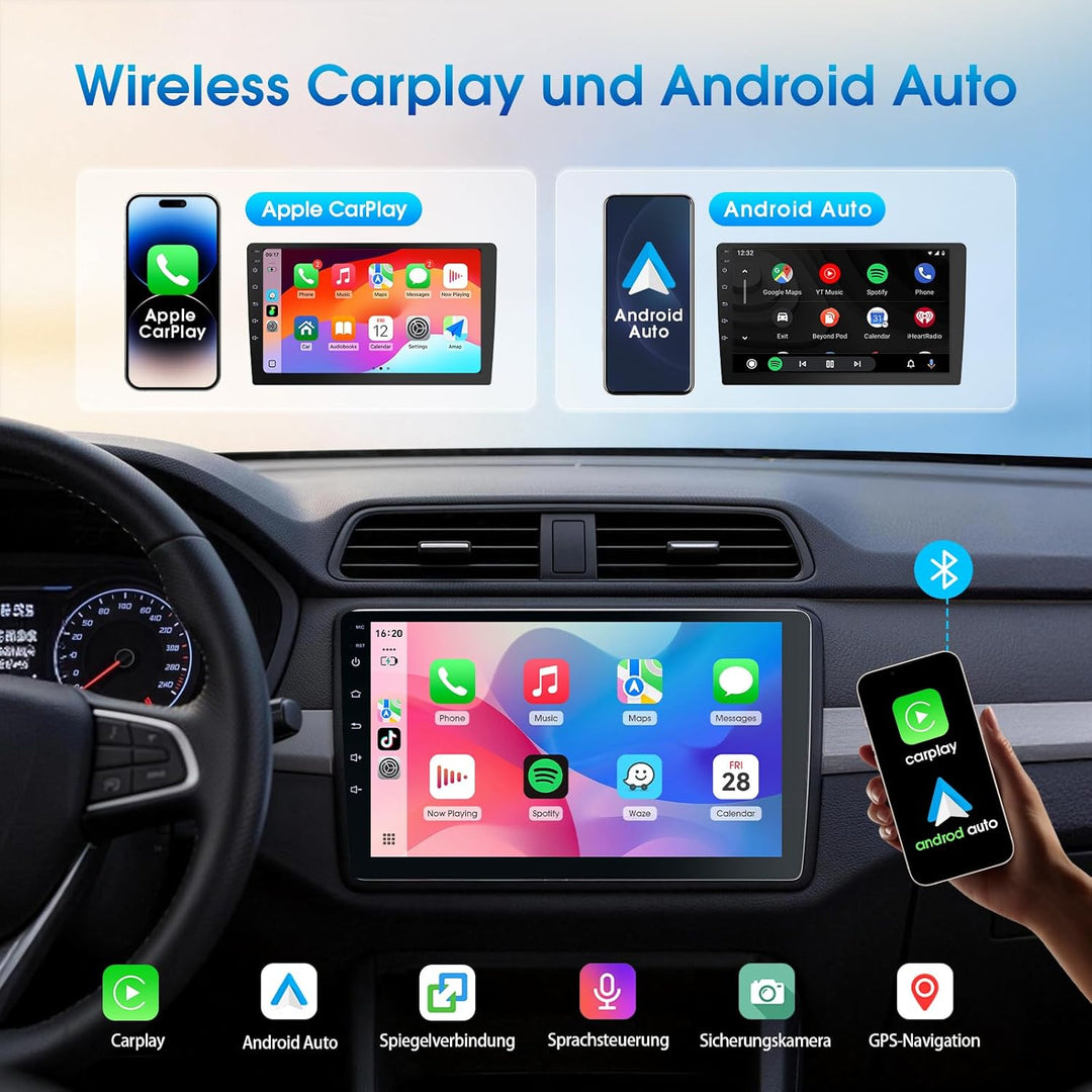 Haudio 2 Din Autoradio mit Apple CarPlay & Android Auto, 9 Zoll HD Bildschirm, HD Rückfahrkamera, 2+