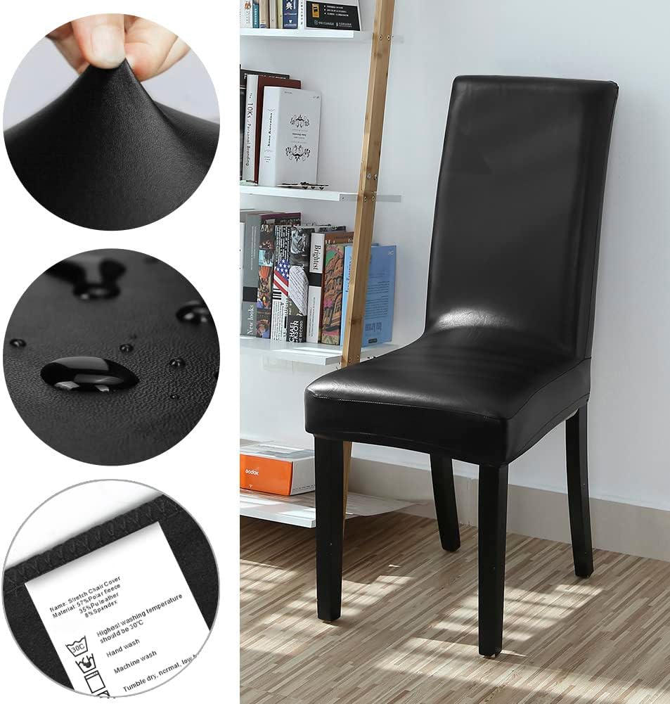 Fuloon Esszimmer Stuhlhussen 4er/6er Set, Wasserdichtes Pu Leder Stretch Stuhl-Bezug Bi-elastische S